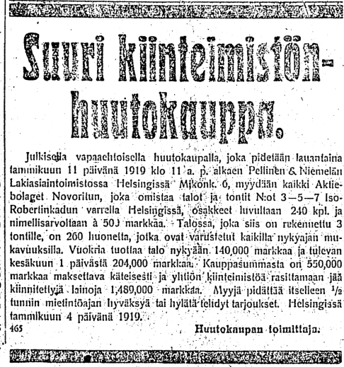 HS ilmoitus huutokaupasta